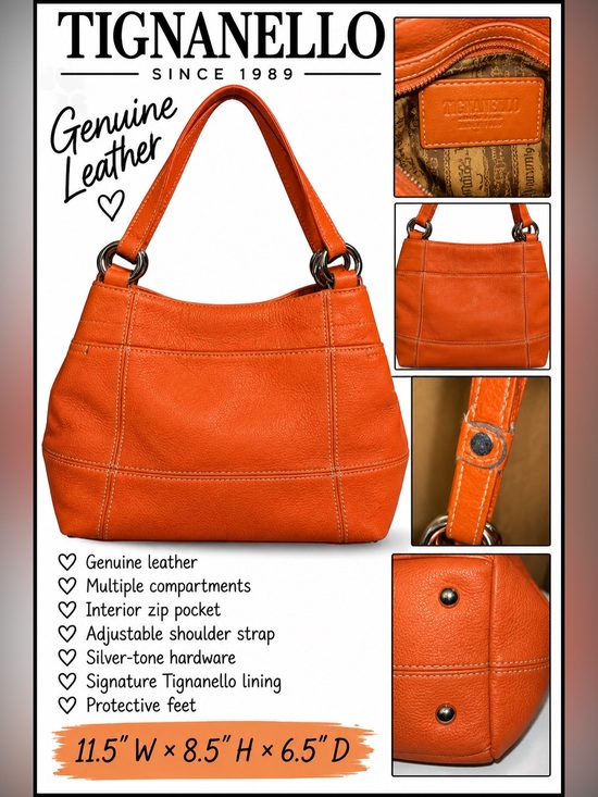 Tignanello Handbags - Tignanello Tangerine Orange Pebbled Leather Multi Pocket Shoulder Hobo Bag